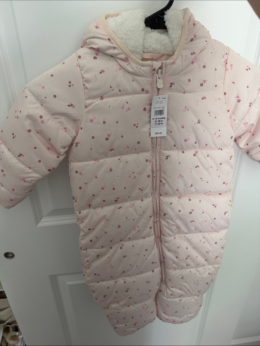 GAP Light Pink Floral Hooded Snow Suit with Sherpa Lining